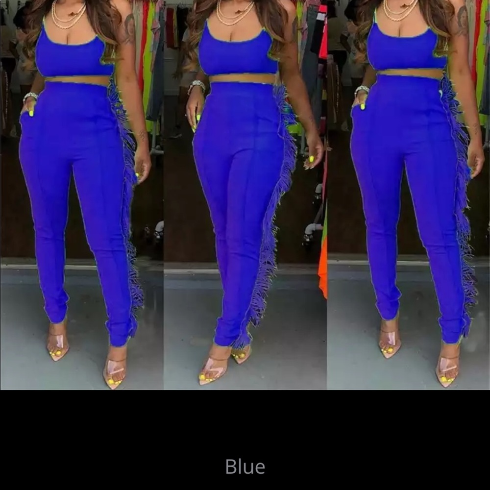 Cami Crop Top And Feather Front Pants 2 Piece